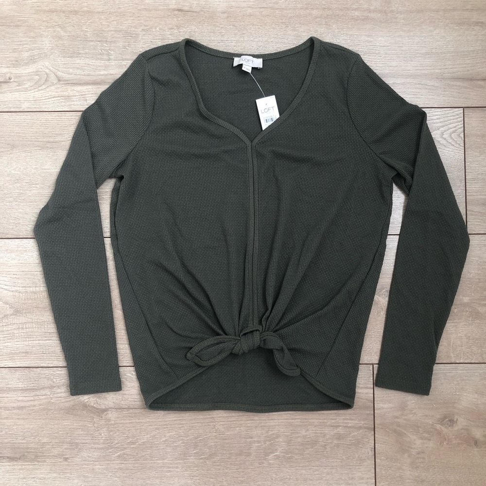 LOFT Olive Waffle Shirt